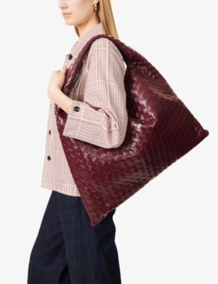 Shop Bottega Veneta Womens Barolo-m Brass Hop Large Leather Shoulder Bag