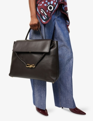 Bottega Veneta Womens Fondant-m Brass Andiamo Large Leather Top-handle Bag