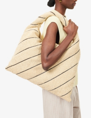 Bottega Veneta Womens Natural-fondant-mb Large Leather-trim Raffia Shoulder Bag