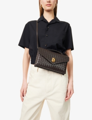 Bottega Veneta Knot Lock Intrecciato Leather Top Handle Bag In Fondant-m Brass