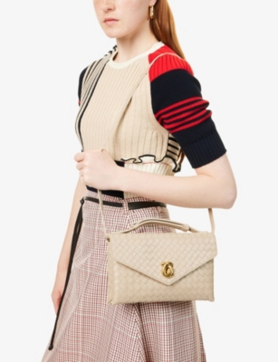 Bottega Veneta Knot Lock Leather Top-handle Bag In Ecru-muse Brass