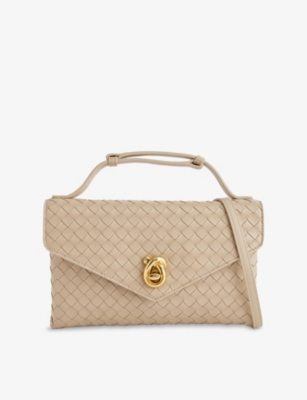 Bottega Veneta Knot Lock Leather Top-handle Bag In Ecru-muse Brass