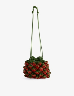 Bottega Veneta Womens  Strawberry Crochet Leather Shoulder Bag