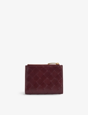 Bottega Veneta Intrecciato Small Bi-fold Wallet In Barolo-gold