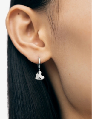 Monica Vinader Womens  Heart Drop 18ct Yellow Gold-plated Vermeil Sterling-silver Huggie Earrings In Silver