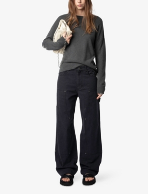 Zadig & Voltaire Womens Cici Star-patch Cashmere Jumper Dark Grey In Dark Grey