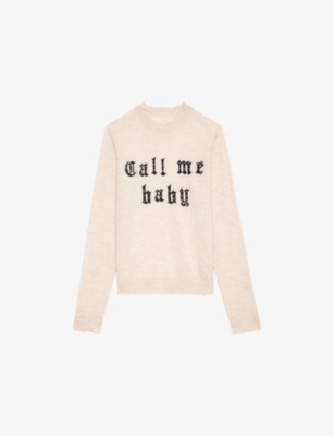 Zadig & Voltaire Womens Ivy Text-logo Intarsia Merino-wool Jumper Geology In Geology