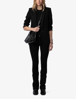 ZADIG & VOLTAIRE WOMENS NOIR SUNNY MOODY BRANDED LEATHER HANDBAG 