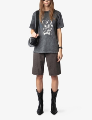 Zadig & Voltaire Womens Edwin Mouse-print Cotton T-shirt Carbone In Carbone