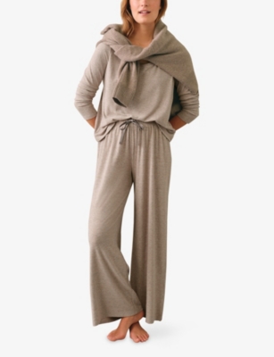 The White Company S Mocha Fine Rib Lounge Stretch-jersey Pyjamas Xs In Brown