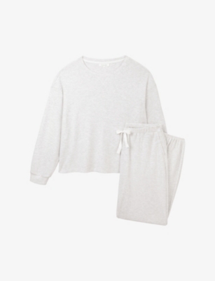 The White Company S Cloud Marl Mini Waffle Lounge Stretch-jersey Pyjamas In Gray