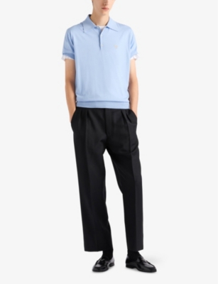 Prada Short-sleeved Wool Polo T-shirt In Light Blue