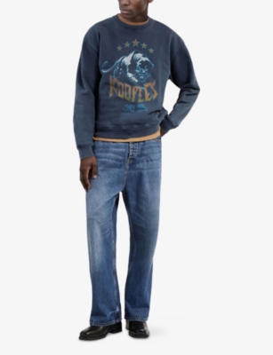 The Kooples Mens Screen-print Graphic Cotton-jersey Sweatshirt Washed Navy In Washed Navy
