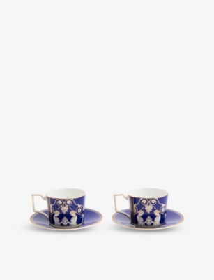 WEDGWOOD: Renaissance Gold Patterned Set of Two Bone-China Teacup and Saucer Set 250ml