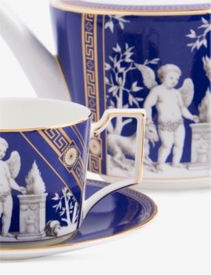 WEDGWOOD RENAISSANCE GOLD PATTERNED BONE-CHINA TEAPOT, TEACUP AND SAUCER SET 