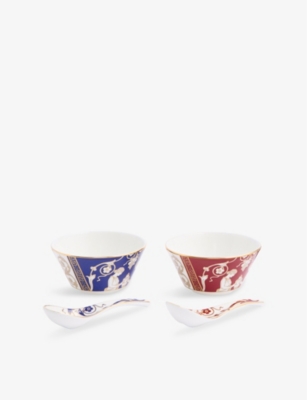 Wedgwood Renaissance Mix Patterned Set Of Two Bone-china Bowl And Spoon Set