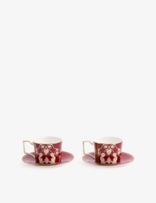 Wedgwood Renaissance Red Patterned Bone-china Teacup And Saucer Set