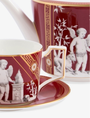 Wedgwood Renaissance Red Patterned Bone-china Teapot, Teacup And Saucer Set