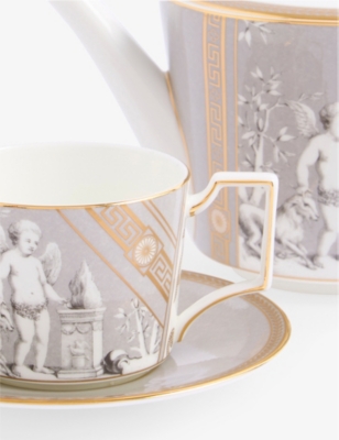 Wedgwood Renaissance Grey Patterned Bone-china Teapot, Teacup And Saucer Set