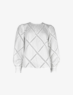 Ro&zo Womens Shirred-cuff Lace Cotton Blouse White In White