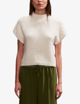 Ro&zo Womens Cream Fluffy Short-sleeve Knitted Top In Cream