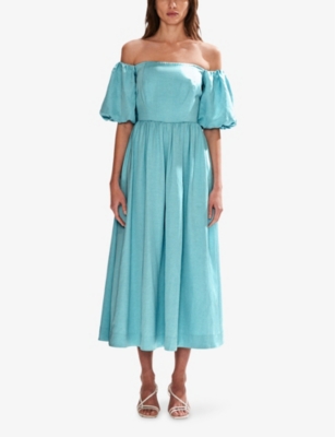 Ro&zo Womens Alba Bardot Puff-sleeve Woven Maxi Dress Blue In Blue