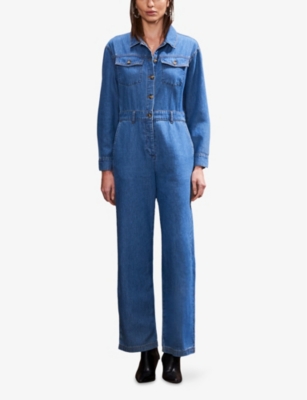 Ro&zo Womens Blue Long-sleeve Button-up Denim Jumpsuit In Blue