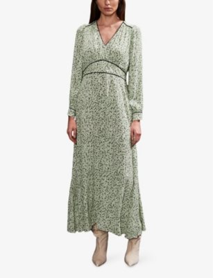 RO&ZO: Ditsy-Pattern Piped-Waist Crepe Midi Dress
