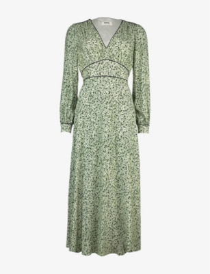 RO&ZO: Ditsy-Pattern Piped-Waist Crepe Midi Dress