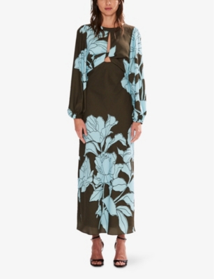 Ro&zo Womens Mae Floral-print Woven Midi Dress Blue In Blue