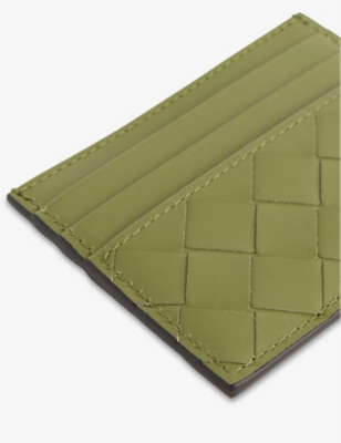 Colour-block intrecciato leather cardholder