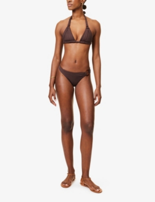 Monday Swimwear Womens Espresso Rib Bronte Ring-hardware Bikini Bottoms In Espresso Rib