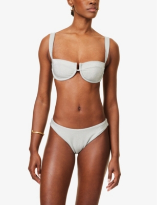 MONDAY SWIMWEAR WOMENS SOFT SILVER SHIMMER CALA ROJA UNDERWIRED BIKINI TOP 