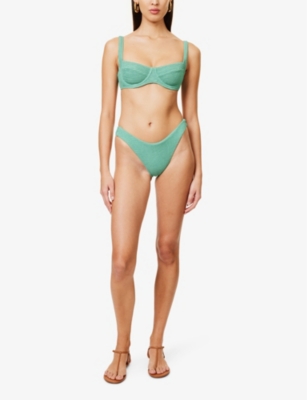 Monday Swimwear Womens  Byron Mid-rise Crinkled Bikini Bottoms In Pond Crinkle