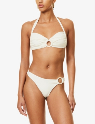 Monday Swimwear Womens Bronte Tortoiseshell-ring Bikini Top Ivory With Pearl Ring In Ivory With Pearl Ring