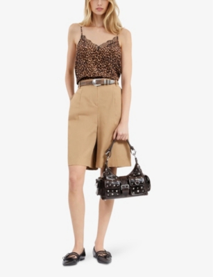 The Kooples Womens Leopard-print Sleeveless Silk Top In Leopard