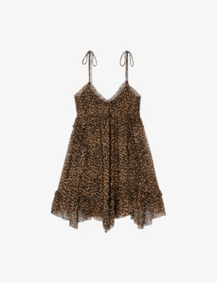 The Kooples Womens  Leopard-print Sleeveless Woven Mini Dre In Leopard