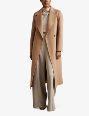 REISS WOMENS LIGHT CAMEL LUCIA DOUBLE-BREASTED REGULAR-FIT WOOL-BLEND COAT