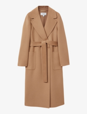 REISS WOMENS LIGHT CAMEL LUCIA DOUBLE-BREASTED REGULAR-FIT WOOL-BLEND COAT