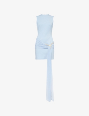 DAVID KOMA: Embellished Drape-Panel Sleeveless Woven Mini Dress