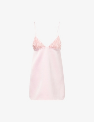 DAVID KOMA: Embellished Shoulder-Straps Woven Mini Dress