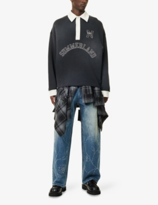 NAHMIAS: Beaded Wide-Leg Denim Jeans