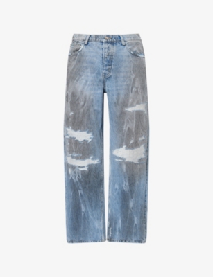 NAHMIAS: Trashed Baggy Wide-Leg Denim Jeans