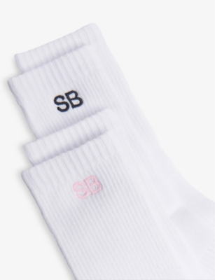 SWEATY BETTY: Logo-Embroidered Ribbed Stretch-Cotton Socks Pack Of Two