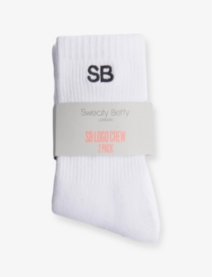 SWEATY BETTY: Logo-Embroidered Ribbed Stretch-Cotton Socks Pack Of Two