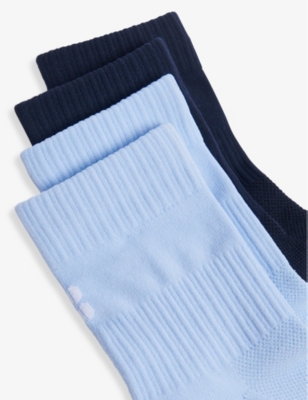 Sweaty Betty Womens Breezeblue Navyblue Logo-embroidered Crew Stretch-jersey Running Socks Pack Of Two Eur 35.5-3 In Breezeblue Navyblue