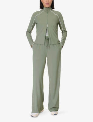 SWEATY BETTY WOMENS WILLOW GREEN EXPLORER 30IN WIDE-LEG STRETCH-WOVEN TROUSERS XS 