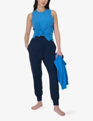 SWEATY BETTY WOMENS TIDAL BLUE SOFT FLOW STUDIO STRETCH-WOVEN TANK TOP XXS 