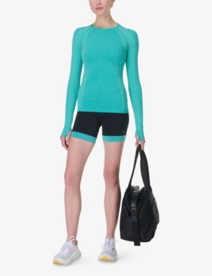 Sweaty Betty Womens Seaspr Ripblue Marl Athlete Seamless Gym Long-sleeve Stretch-woven Top