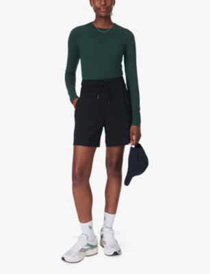Sweaty Betty Womens  Essential Sculpt Long-sleeve Cotton-jersey Top In Trek Green
